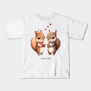 Squirrel Couple Holding a Heart Acorn Kids T-Shirt